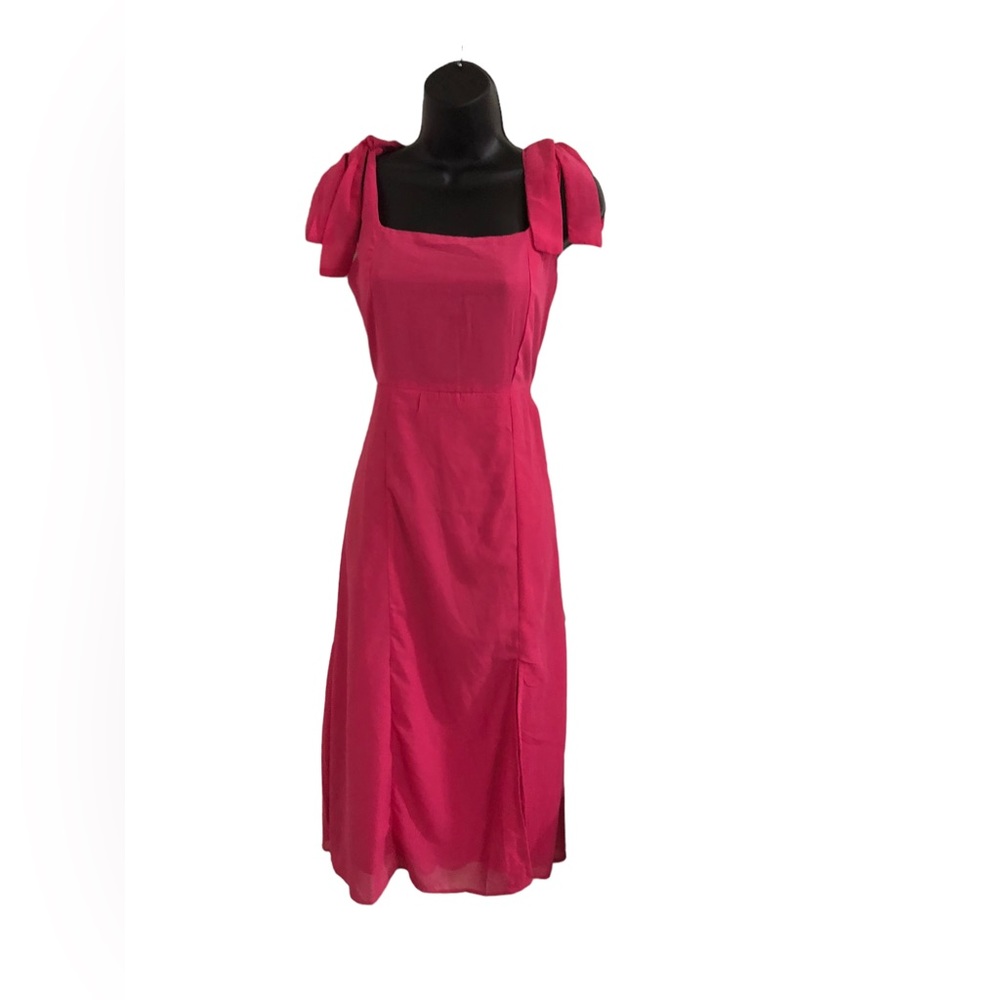 Pink square neck shoulder tie straps front slit chiffon style size medium new - Picture 11 of 15